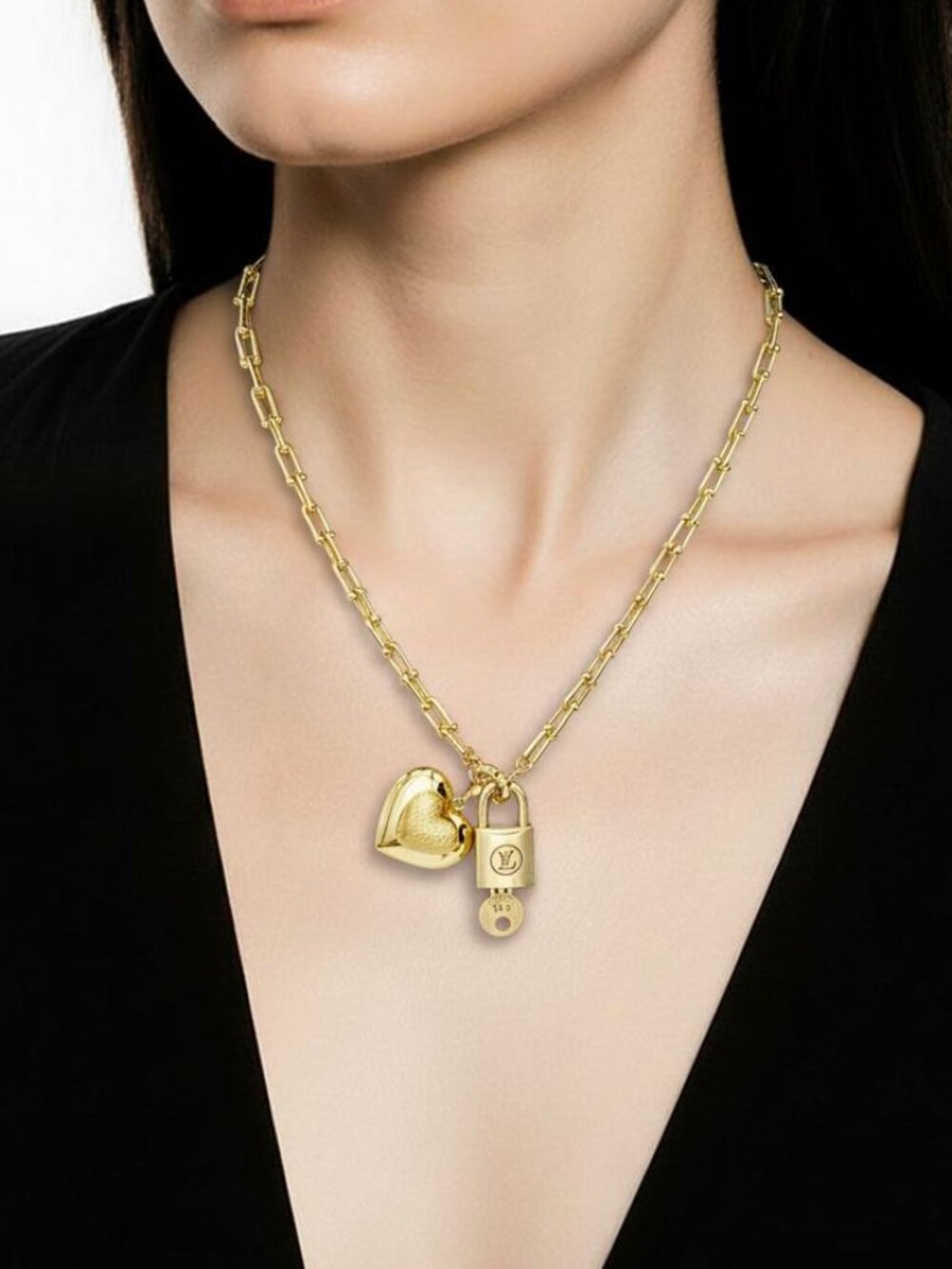 Authentic Louis Vuitton Gold Padlock with Unbranded 18k Gold Plated Necklace